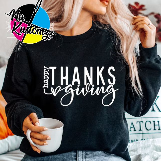 RTS** HAPPY HAPPY THANKS GIVING ** SINGLE COLOR SCREENPRINT TRANSFER ( WHITE) ) - Nu Kustomz llc