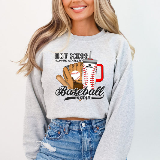 IM A HOT MESS SOFTBALL MOM CREWNECK - Nu Kustomz llc