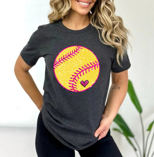 FAUX SEQUIN SOFTBALL WITH GLITTER CLEAR FILM SCREEN PRINT TRANSFER