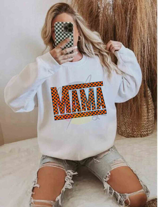 **MAMA VANS ORANGE AND BLACK** GLITTER CLEAR FILM SCREEN PRINT TRANSFER