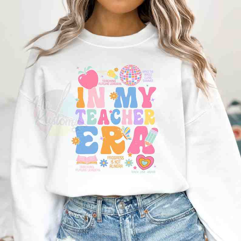 **IN MY TEACHER ERA** GLITTER CLEAR FILM SCREEN PRINT TRANSFER