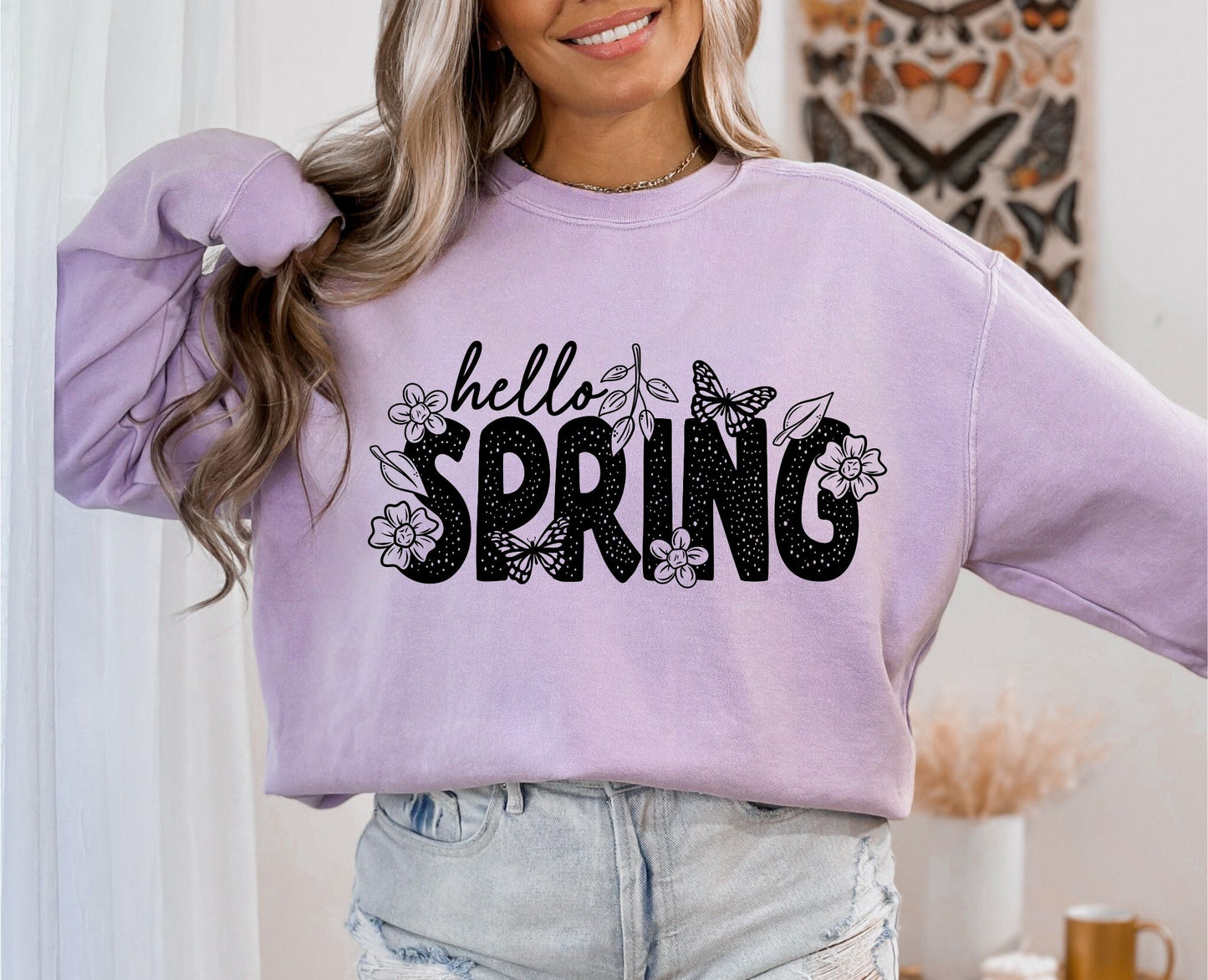 RTS  |HELLO SPRING| HIGH HEATS SCREEN PRINT TRANSFER| SINGLE COLOR BLACK INK |