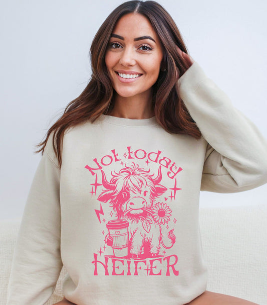 | RTS |NEON PINK|NOT TODAY HEIFFER HGHLAND COW| HIGH HEAT SINGLE COLOR|