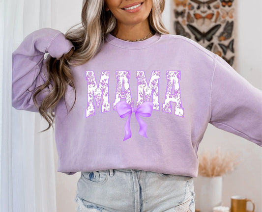 RTS* FLORAL MAMA PURPLE WITH BOW  *  GLITTER CLEAR FILM SCREEB PRINT TRANSFER