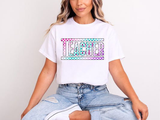 PRE-ORDER*TEACHER COLORFUL VANS* GLITTER CLEAR FILM SCREENPRINT TRANSFER