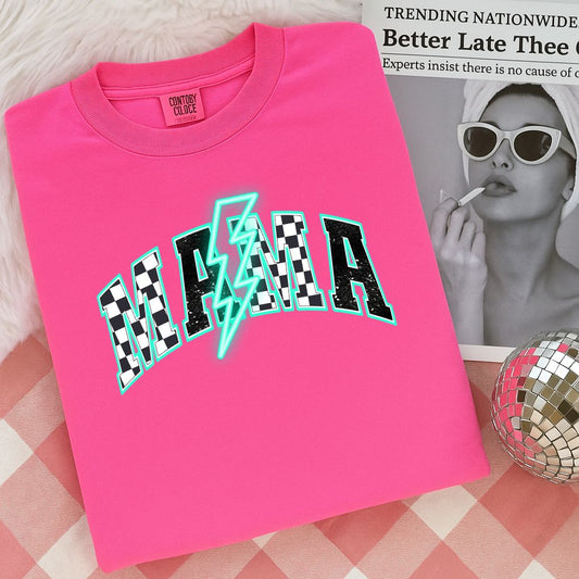 PRE-ORDER * MAMA NEON RETRO TEAL *  GLITTER CLEAR FILM SCREEN PRINT