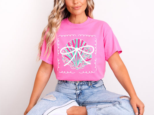 PRE-ORDER*SEASHELL BOW * GLITTER CLEAR FILM SCREENPRINT TRANSFER