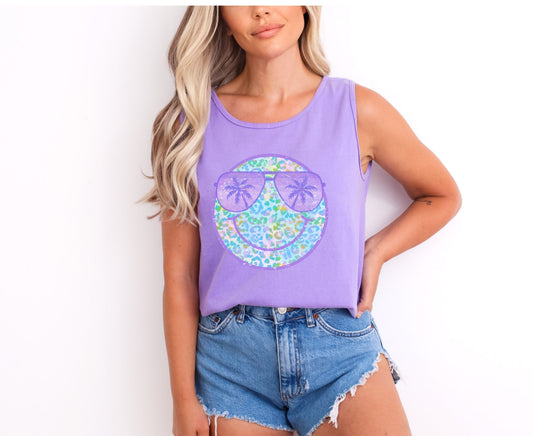 PRE-ORDER*PURPLE SUMMER SMIEY * GLITTER CLEAR FILM SCREENPRINT TRANSFER