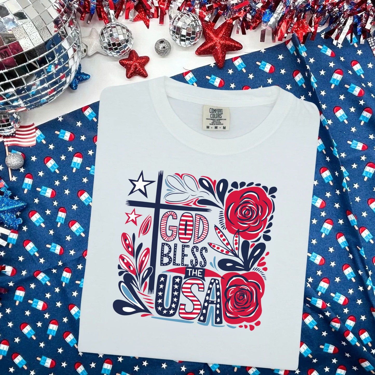 PRE-ORDER *GOD BLESS THE USA * GLITTER CLEAR FILM SCREENPRINT TRANSFER