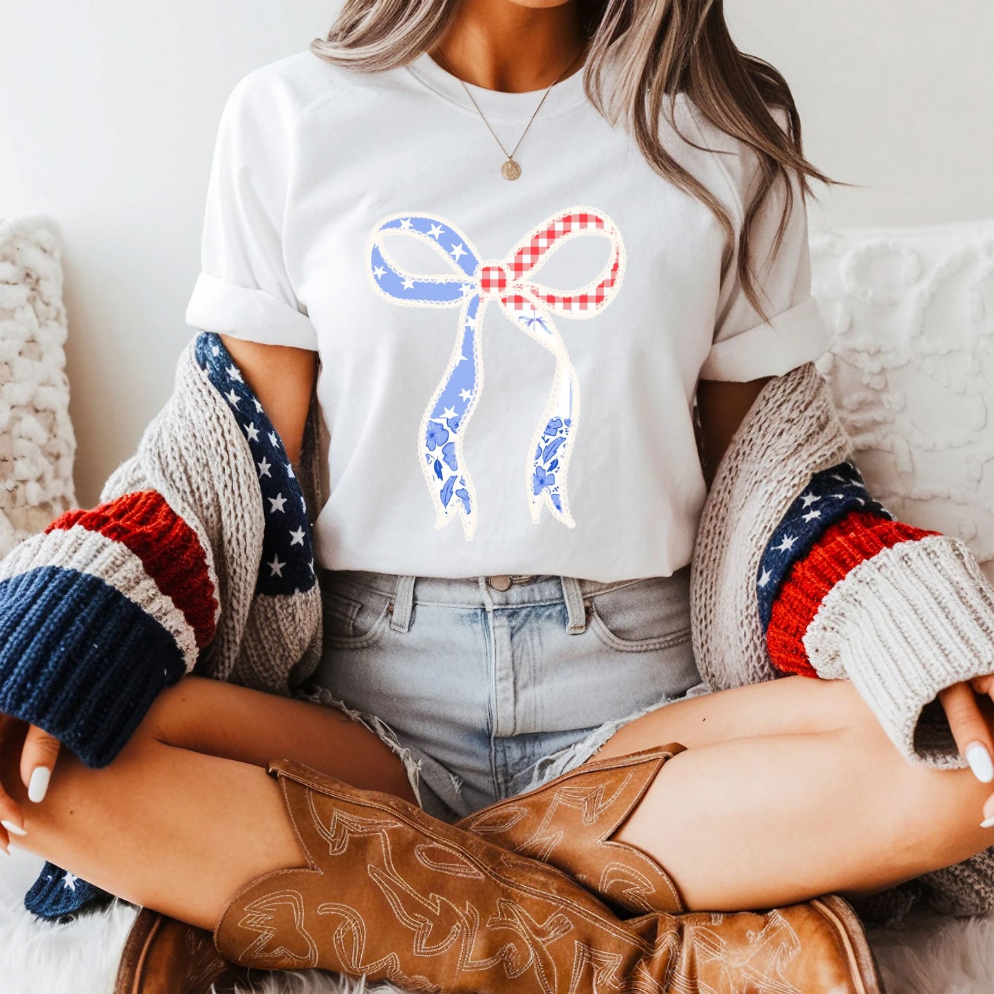 RTS*PATRIOTIC BOW* GLITTER CLEAR FILM SCREENPRINT TRANSFER