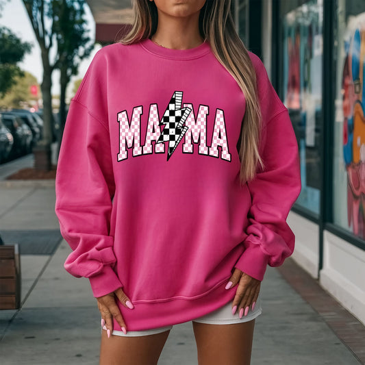 RTS *PINK CHECKERED MAMA BOLT * GLITTER  CLEAR FILM  SCREENPRINT TRANSFERR