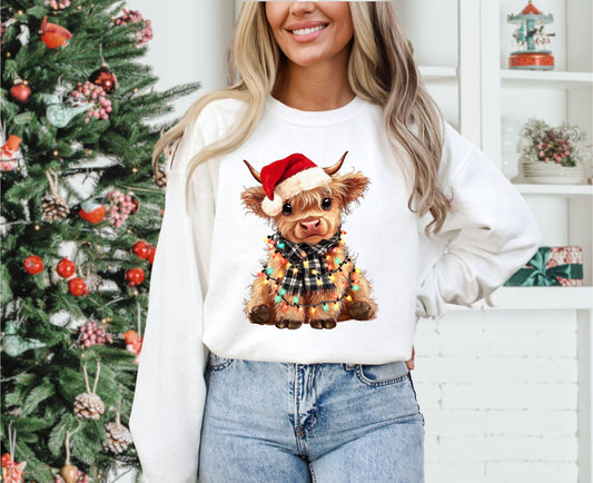 RTS *CHRISTMAS COW SANTA HAT *GLITTER CLEAR FILM SCREEN PRINT TRANSFER