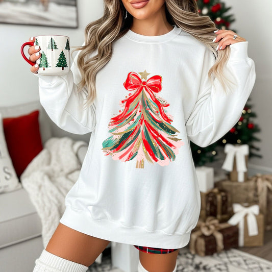 RTS*RED BOW  CHRISTMAS TREEE *GLITTER CLEAR FILM SCREEN PRINT TRANSFER