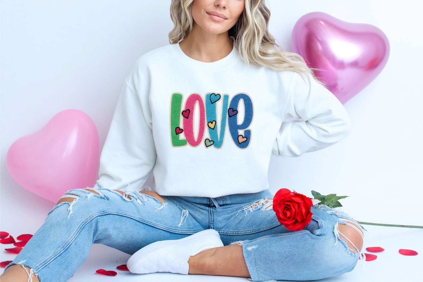 RTS*LOVE FAUX CHENNILE* CLEAR FILM SCREEN PRINT TRANSFER WITH GLITTER