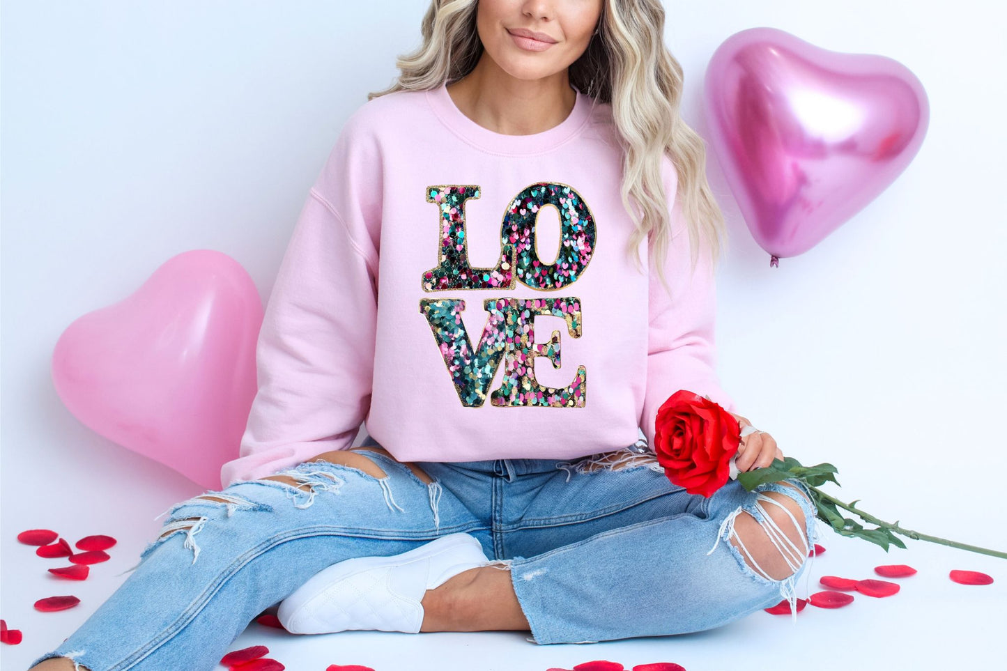 RTS*LOVE COLORFUL SEQUINS * CLEAR FILM SCREEN PRINT TRANSFER WITH GLITTER