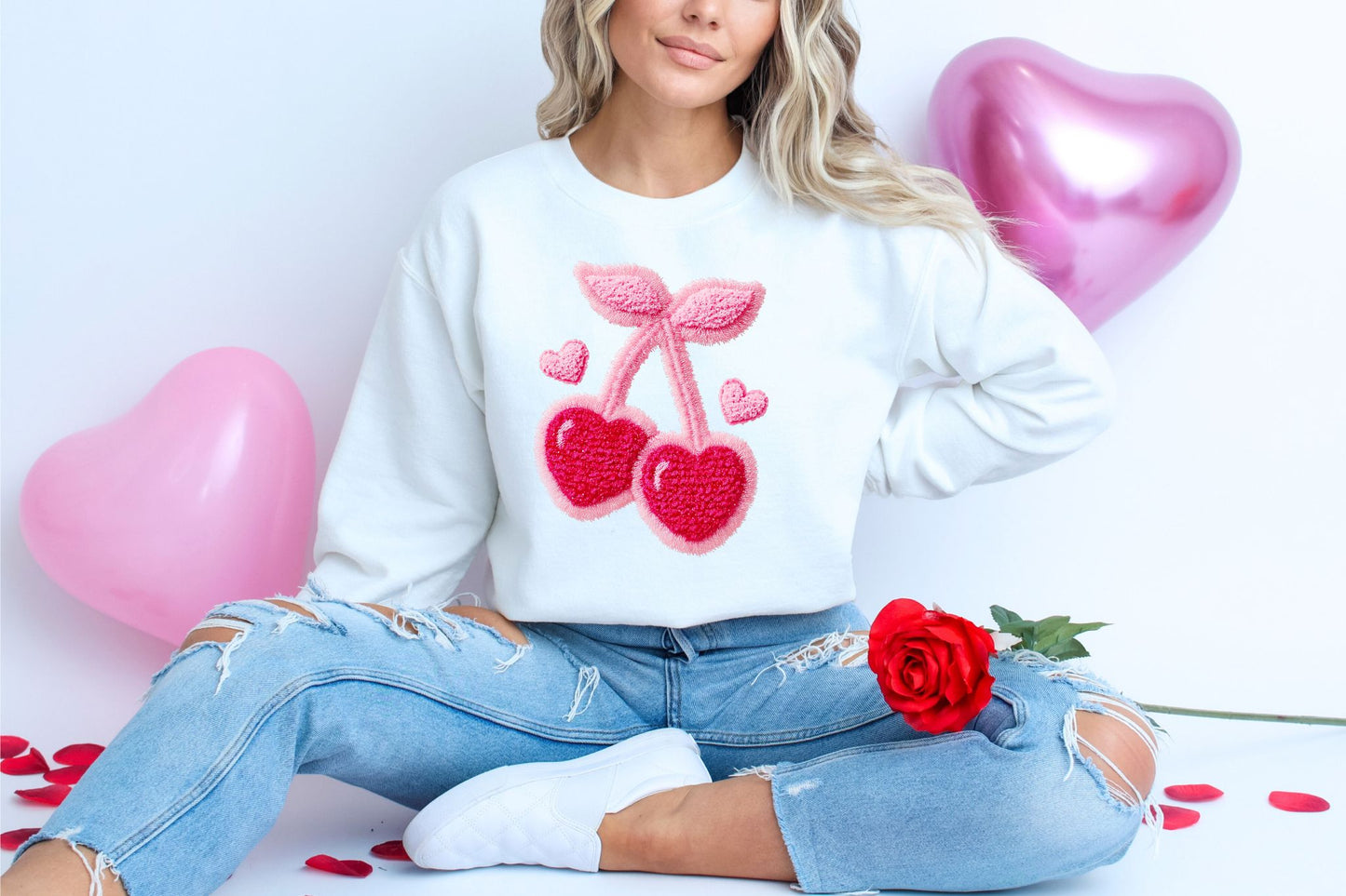 RTS*YARN CHERRIES* CLEAR FILM SCREEN PRINT TRANSFER WITH GLITTER