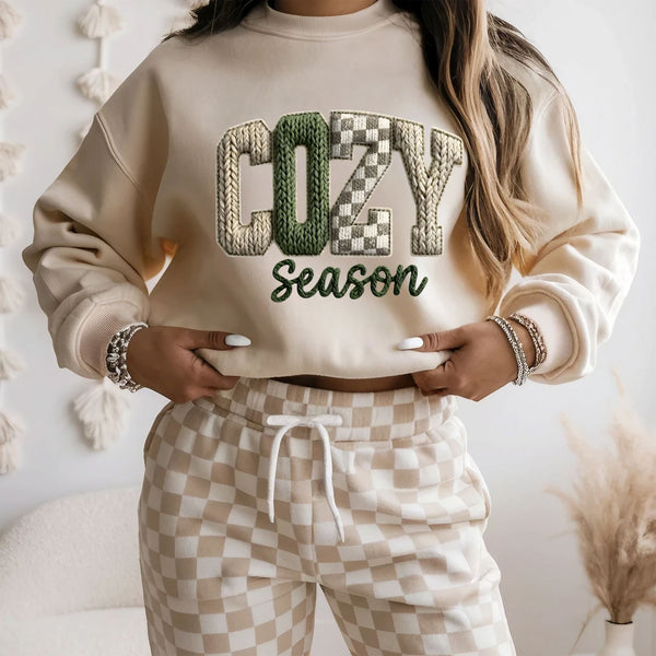 PRE-ORDER**COZY SEASON GREEN YARN ** CLEAR FILM SCREEN PRINT TRANSFER WITH GLITTER