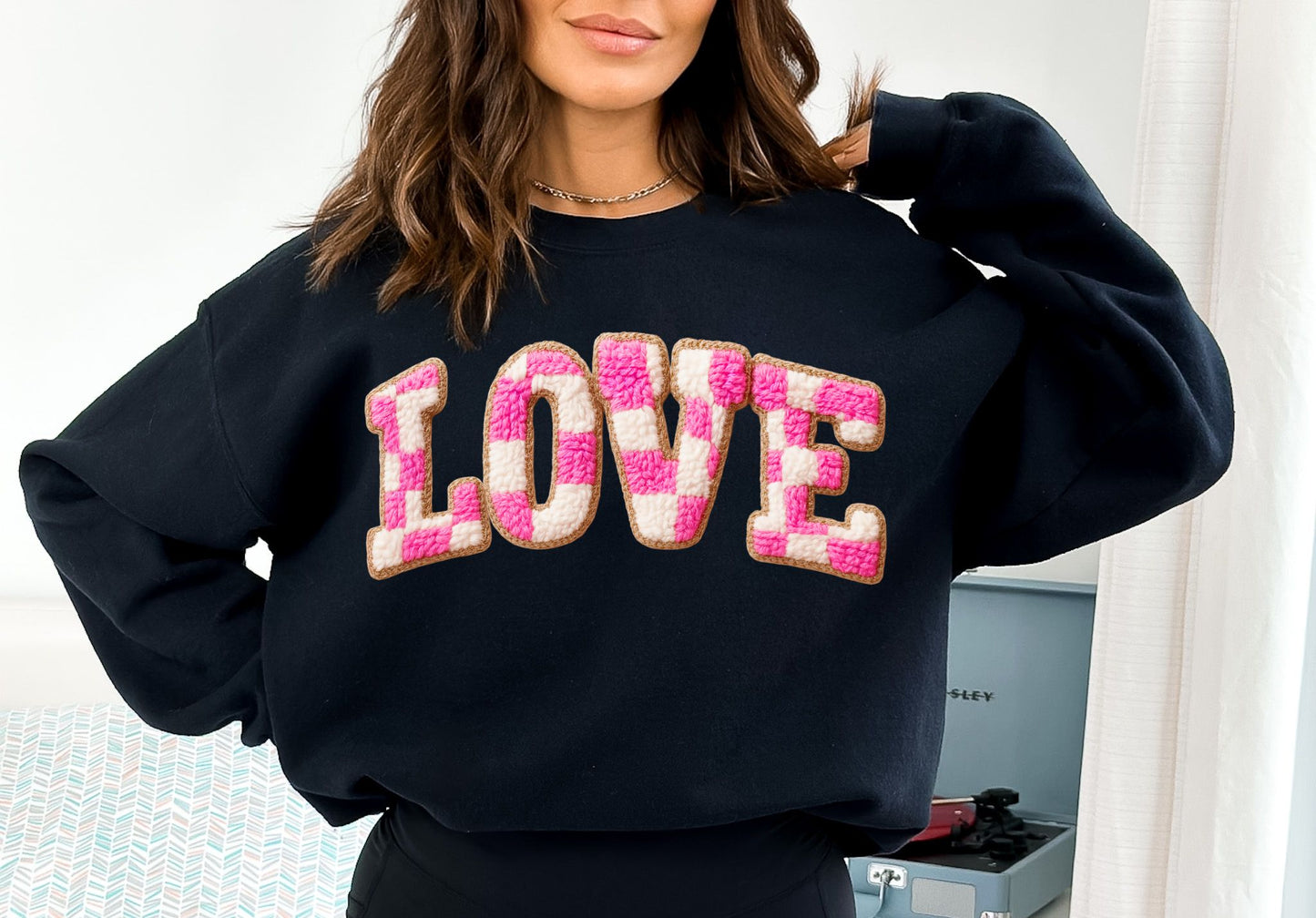 PRE-ORDER**LOVE CHECKERED YARN** CLEAR FILM SCREEN PRINT TRANSFER WITH GLITTER