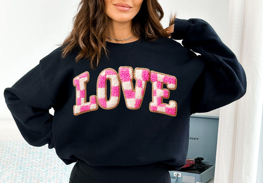 PRE-ORDER**LOVE CHECKERED YARN** CLEAR FILM SCREEN PRINT TRANSFER WITH GLITTER