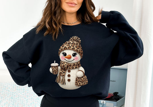 PRE-ORDER**CROCHET LEOPARD SNOW GIRL ** CLEAR FILM SCREEN PRINT TRANSFER WITH GLITTER