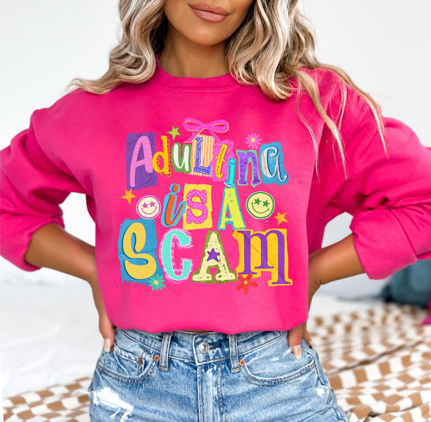 PRE-ORDER **ADULTING IS A SCAM ** CLEAR FILM SCREEN PRINT TRANSFER WITH GLITTER