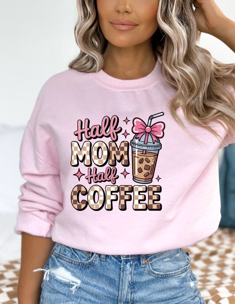 *RTS * HALF MOM HALF COFFEE * GLITTER CLEAR FILM SCREEN PRINT TRANSFER*