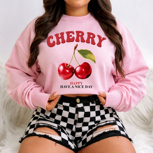 *RTS *CHERRY HAPPY * GLITTER CLEAR FILM SCREEN PRINT TRANSFER*