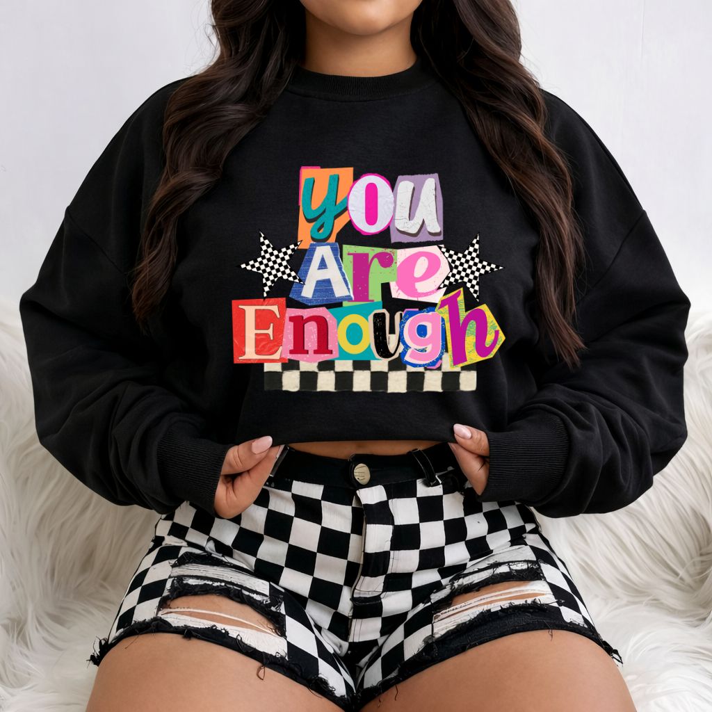 *RTS *YOU ARE ENOUGH GIRLY * GLITTER CLEAR FILM SCREEN PRINT TRANSFER*
