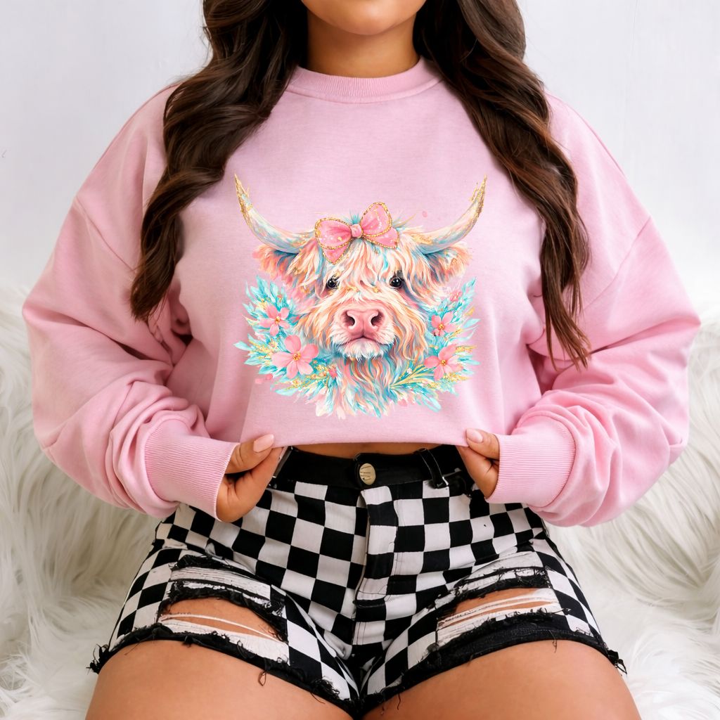 RTS *WATER COLOR COW * GLITTER CLEAR FILM SCREEN PRINT TRANSFER*