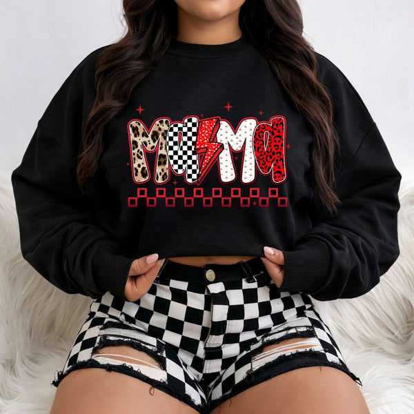 RTS *BLACK AND RED MAMA CHECKERED * GLITTER CLEAR FILM SCREEN PRINT TRANSFER*