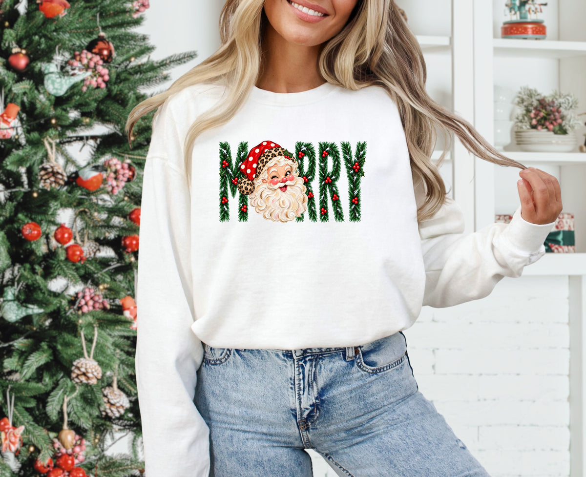 Merry Santa Winking Gildan Heavy Blend Crewneck