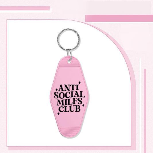 RTS"ANTISOCIAL MILFS CLUB " MOTEL KEYCHAIN UVDTF TRANSFERS - Nu Kustomz llc