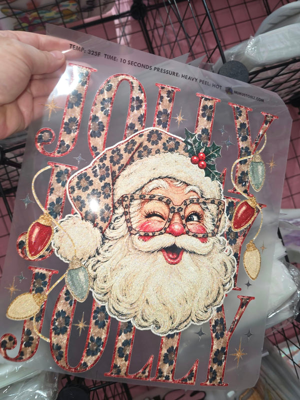 RTS * JOLLY LEOPARD SANTA  * GLITTER CLEAR FILM SCREENPRINT