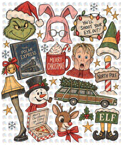 *CHRISTMAS MOVIE COLLAGE * GLITTER CLEAR FILM SCREENPRINT TRANSFER