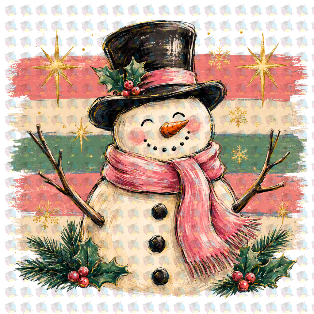 *CHRISTMAS SNOWMAN * GLITTER CLEAR FILM SCREENPRINT TRANSFER