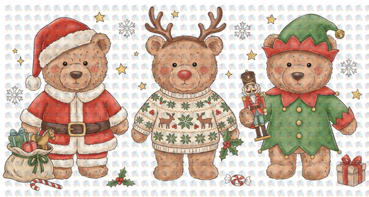 *CHRISTMAS TEDDY BEARS * GLITTER CLEAR FILM SCREENPRINT TRANSFER