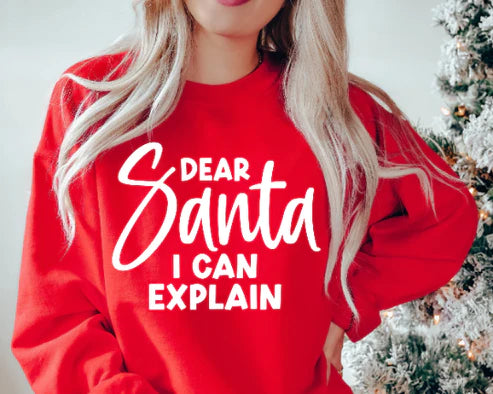 RTS ** DEAR SANTA I CAN EXPLAIN** SINGLE COLOR SCREENPRINT TRANSFER ( WHITE) ) - Nu Kustomz llc