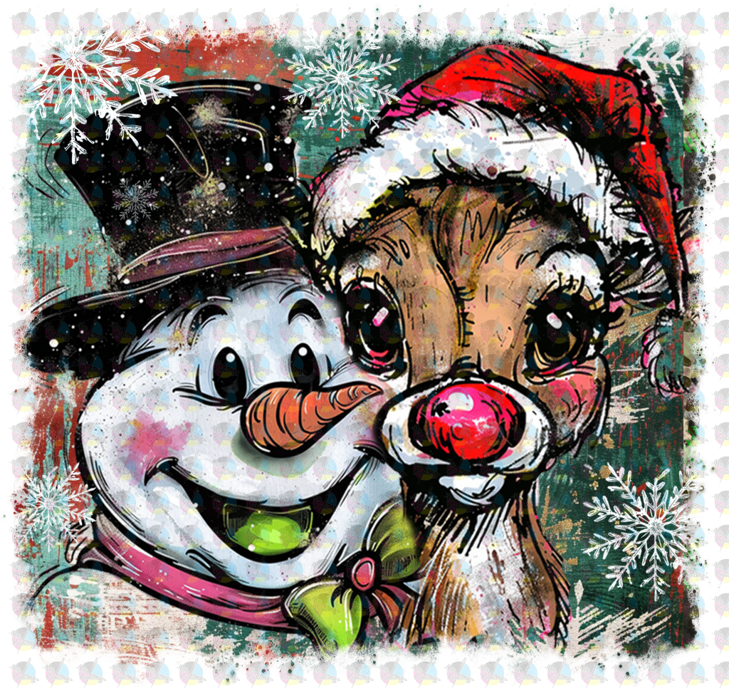 *FROSTY AND RUDOLPH * GLITTER CLEAR FILM SCREENPRINT TRANSFER (Copy)