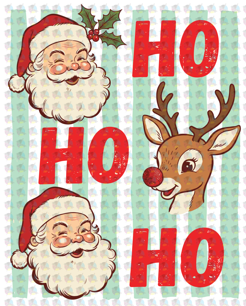 *HO HO HO SANTA REINDEER * GLITTER CLEAR FILM SCREENPRINT TRANSFER
