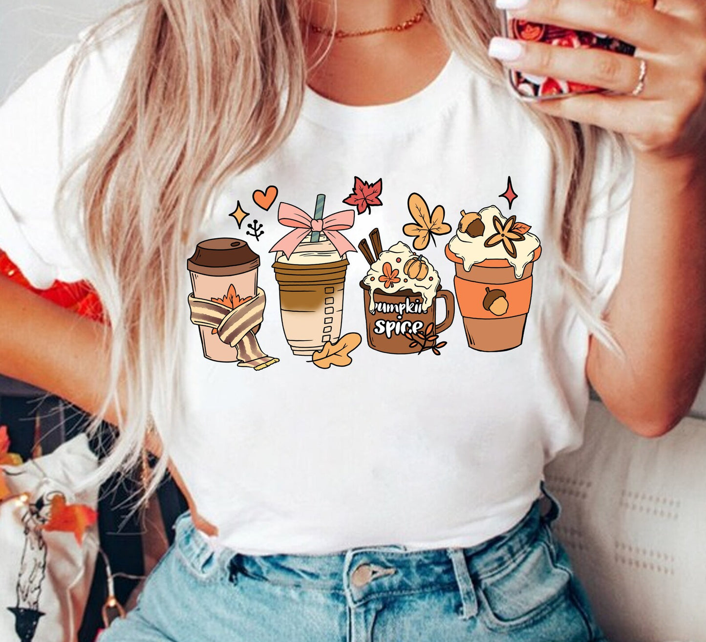 RTS*CUTE FALL PUMPKIN SPICE LATTE* GLITTER  GLEAR FILM  SCREENPRINT TRANSFER