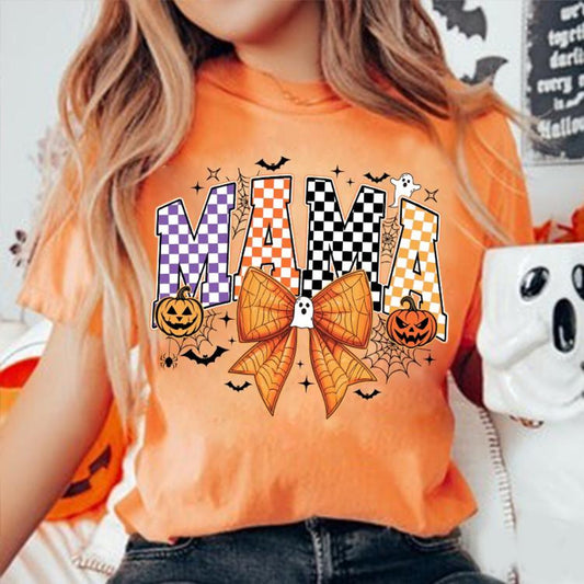 RTS** HALLOWEEN MAMA ORANGE BOW * GLITTER CLEAR FILM SCREENPRINT TRANSFER