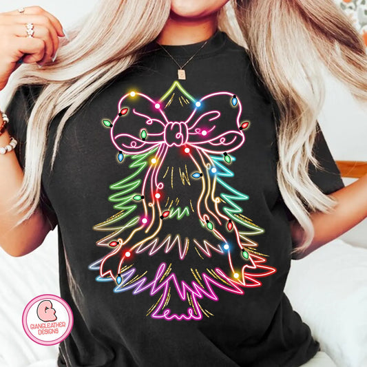 RTS *NEON CHRISTMAS TREE * GLITTER CLEAR FILM SCREENPRINT TRANSFER