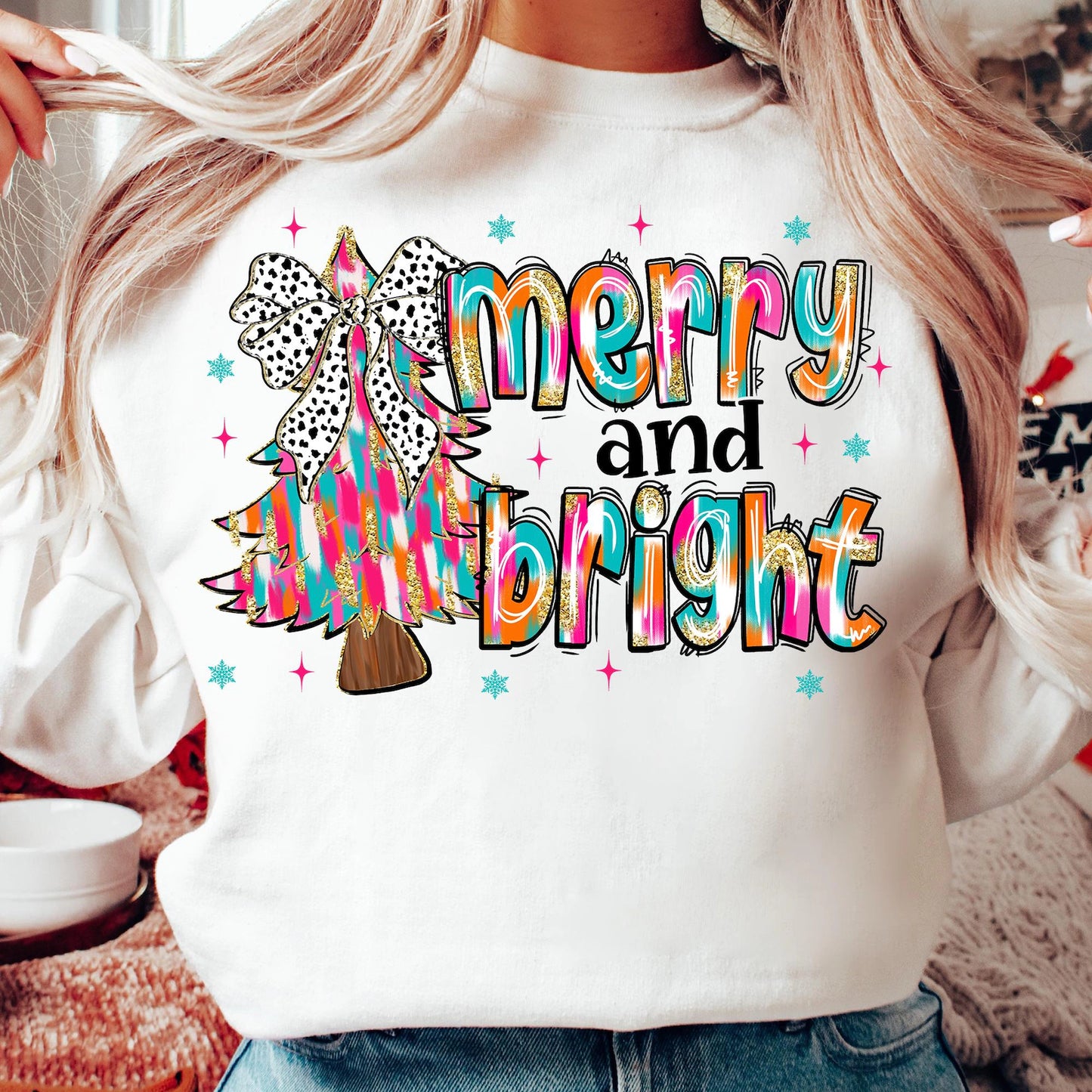 RTS *MERRY AND BRIGHT WATER COLOR * GLITTER CLEAR FILM SCREENPRINT TRANSFER