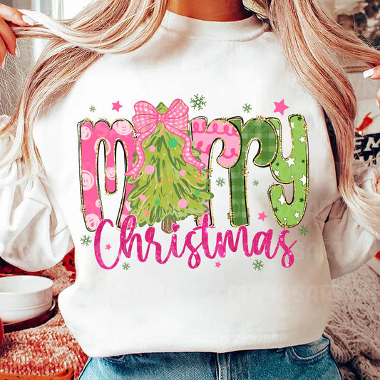 RTS * CUTE MERRY X-MAS  * GLITTER CLEAR FILM SCREENPRINT TRANSFER