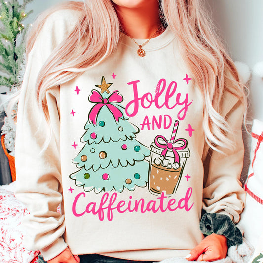 RTS *JOLLY AND CAFFEINATED * GLITTER CLEAR FILM SCREENPRINT TRANSFER