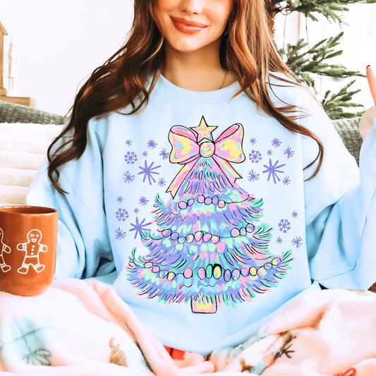 RTS*COLORFUL CHRISTMAS TREE* GLITTER CLEAR FILM SCREENPRINT TRANSFER