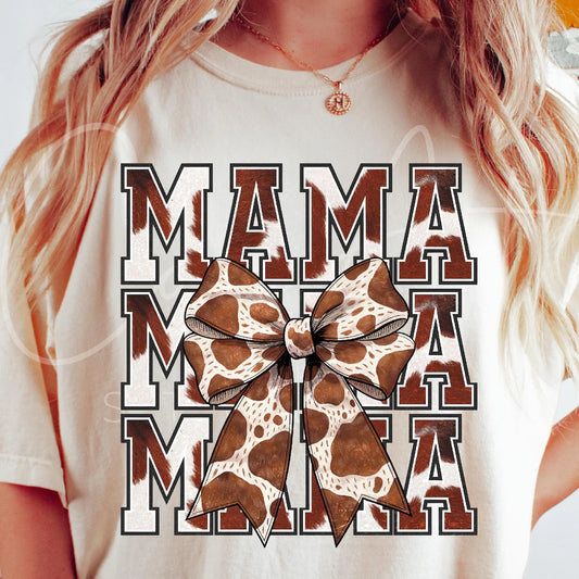 RTS*COW MAMA W/ BOW * GLITTER CLEAR FILM SCREENPRINT TRANSFER