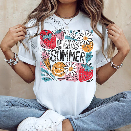 PRE-ORDER** HELLO SUMMER DOODLE* GLITTER CLEAR FILM SCREENPRINT TRANSFER