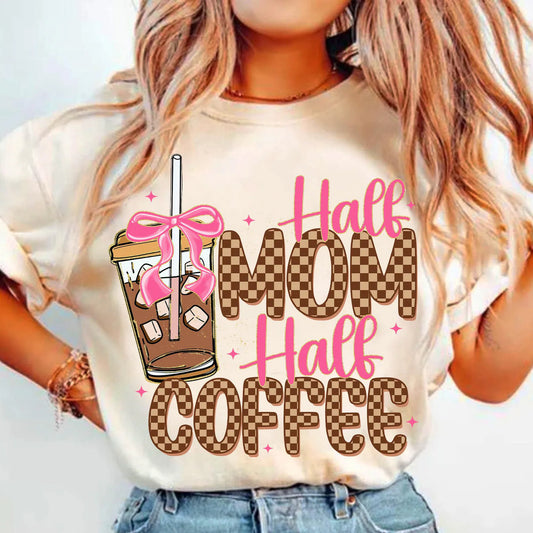 RTS**HALF MOM HALF COFFEE* GLITTER CLEAR FILM SCREENPRINT TRANSFER