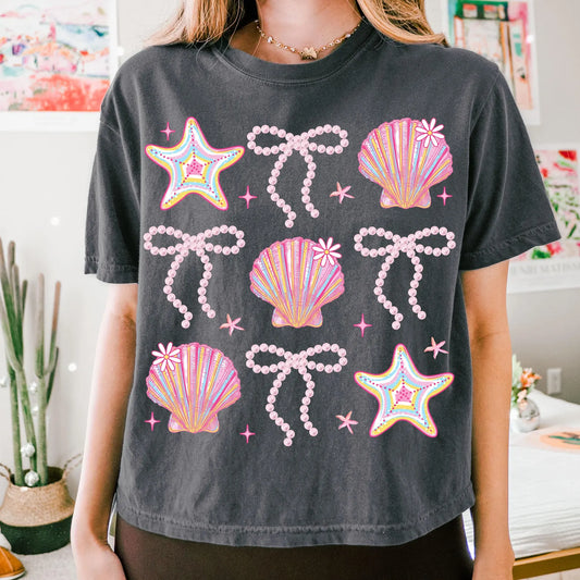 RTS* SEA SHELL COQUETTE * GLITTER CLEAR FILM SCREEN PRINT TRANSFER